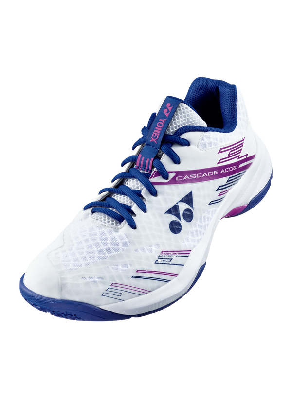 Yonex Power Cushion Cascade Accel Wide Unisex Badminton Court Shoe (White/Purple)